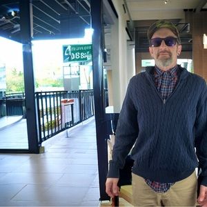 Blue Izod Cotton 1/4 Zip Cable Knit Sweater - Size L